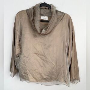 Zoran 100% Silk Light Brown Boxy Minimalist Blouse Top.